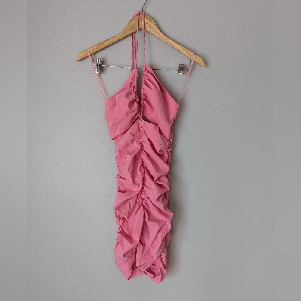 Zara Barbie Pink Cut-out Rushed Halter Mini Dress Womens Size S Cocktail Evening